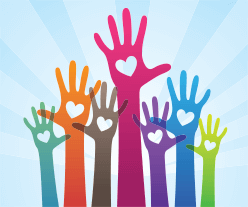 Hands raising to volunteer to help.